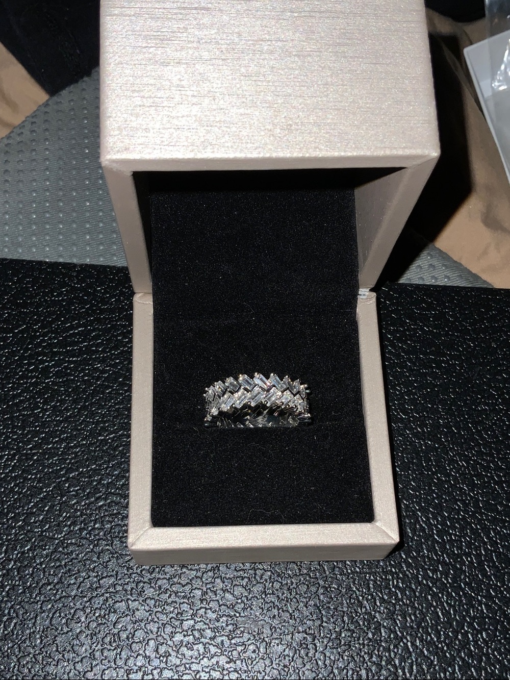 Sterling Silver CZ Chevron Stackable Ring - Silver